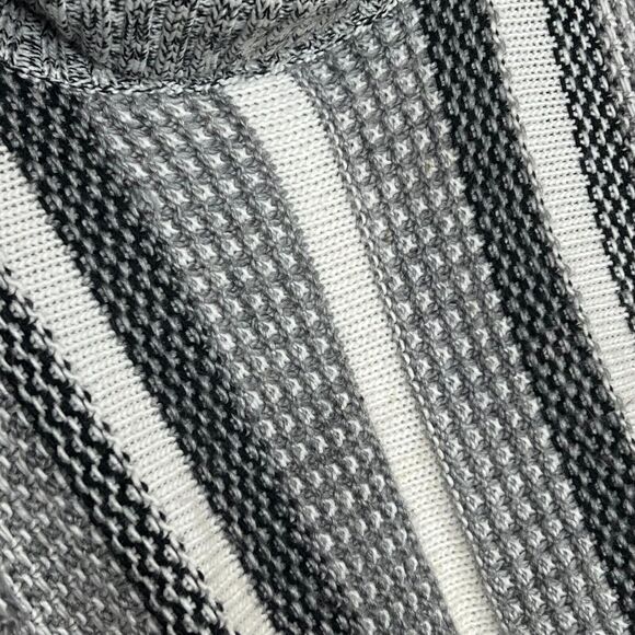 Striped Sweater Womens Med Loose Knit Gray White Black Cowl Pullover Slouchy - Picture 2 of 5